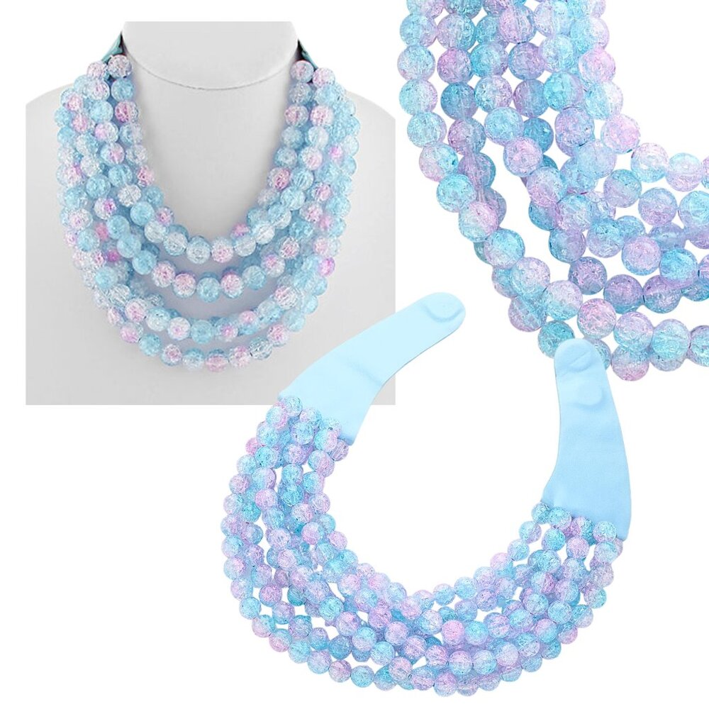 NEW Stunning Speckled Beaded 7-Strand Bib Statement Necklace in Cotton Candy